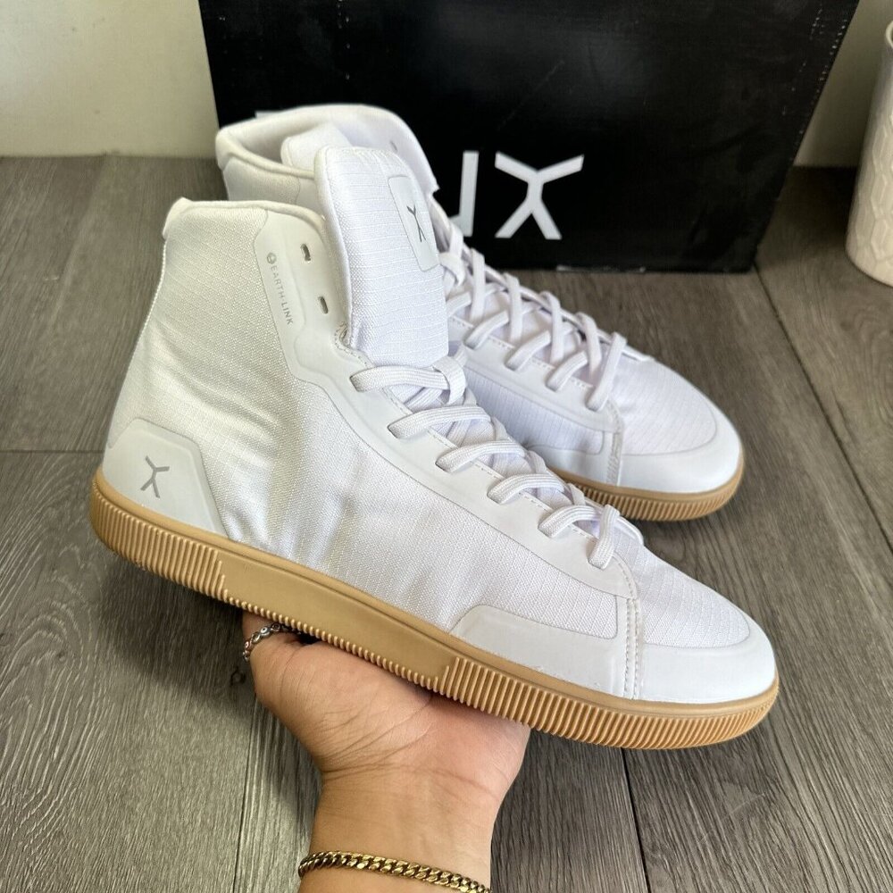 Flux Adapt High Top Trainer Breathable AdaptKnit White And Gum Shoes  Men's
